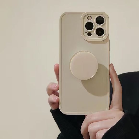 Solid Soft Silicone Cream with pop socket holder iPhone case - Picture 1 of 3